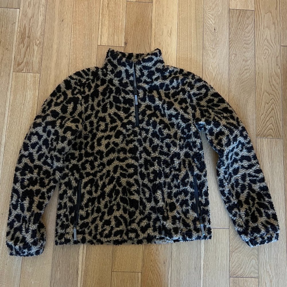 Crewcuts Kids’ Leopard Print Quarter Zip Fleece Pullover